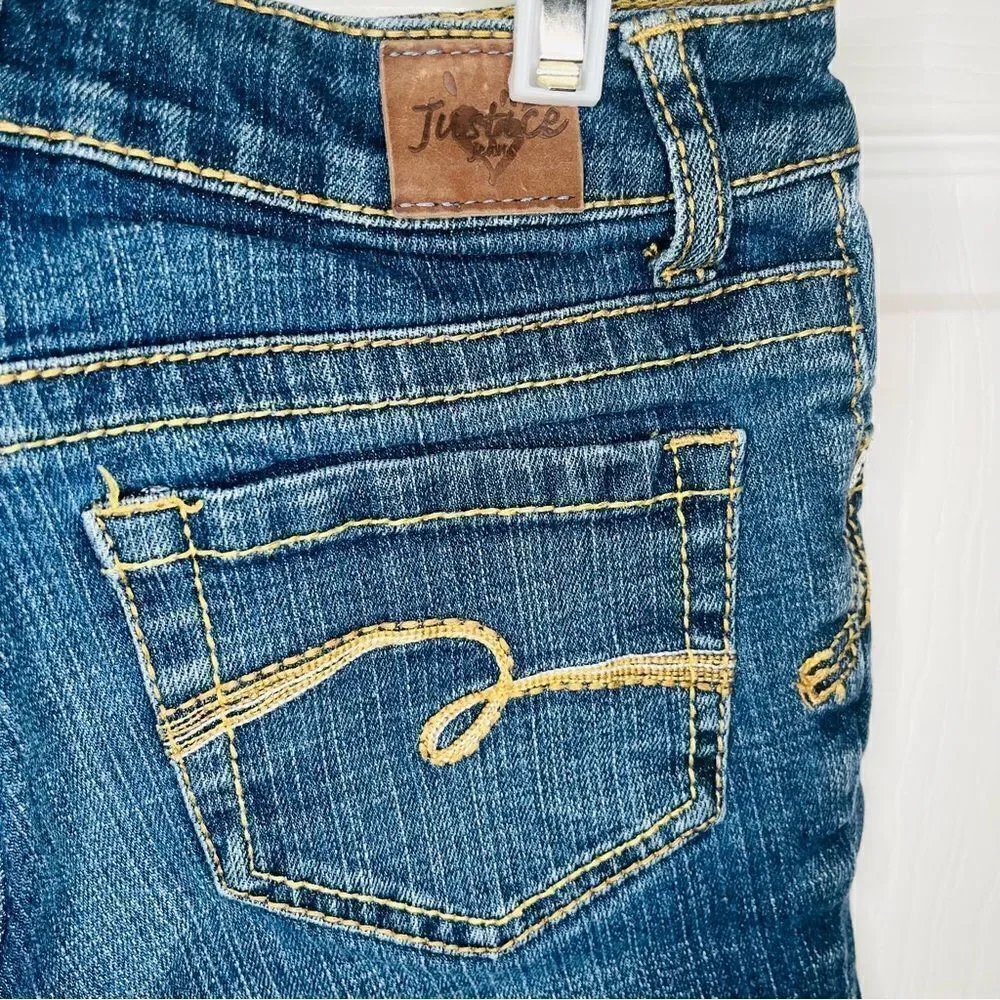 Justice Blue Denim Shorts Bermuda Cuff Hem Five Pocket Design Jean Short 10 Slim